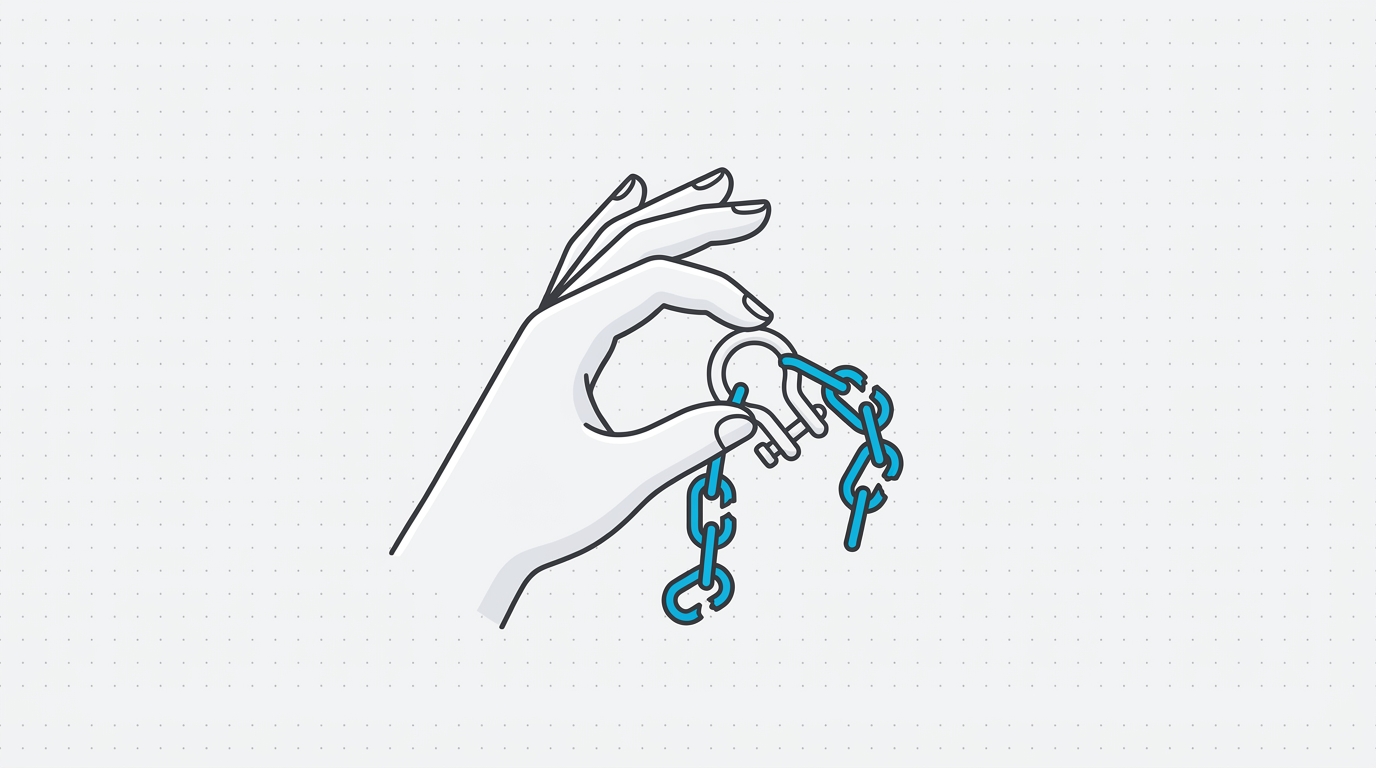 Line-art illustration of a hand opening a chain link